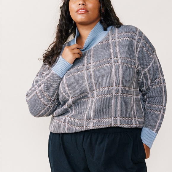 Able Sweaters - Able Jana Patterned Plaid Turtleneck Sweater 1X
